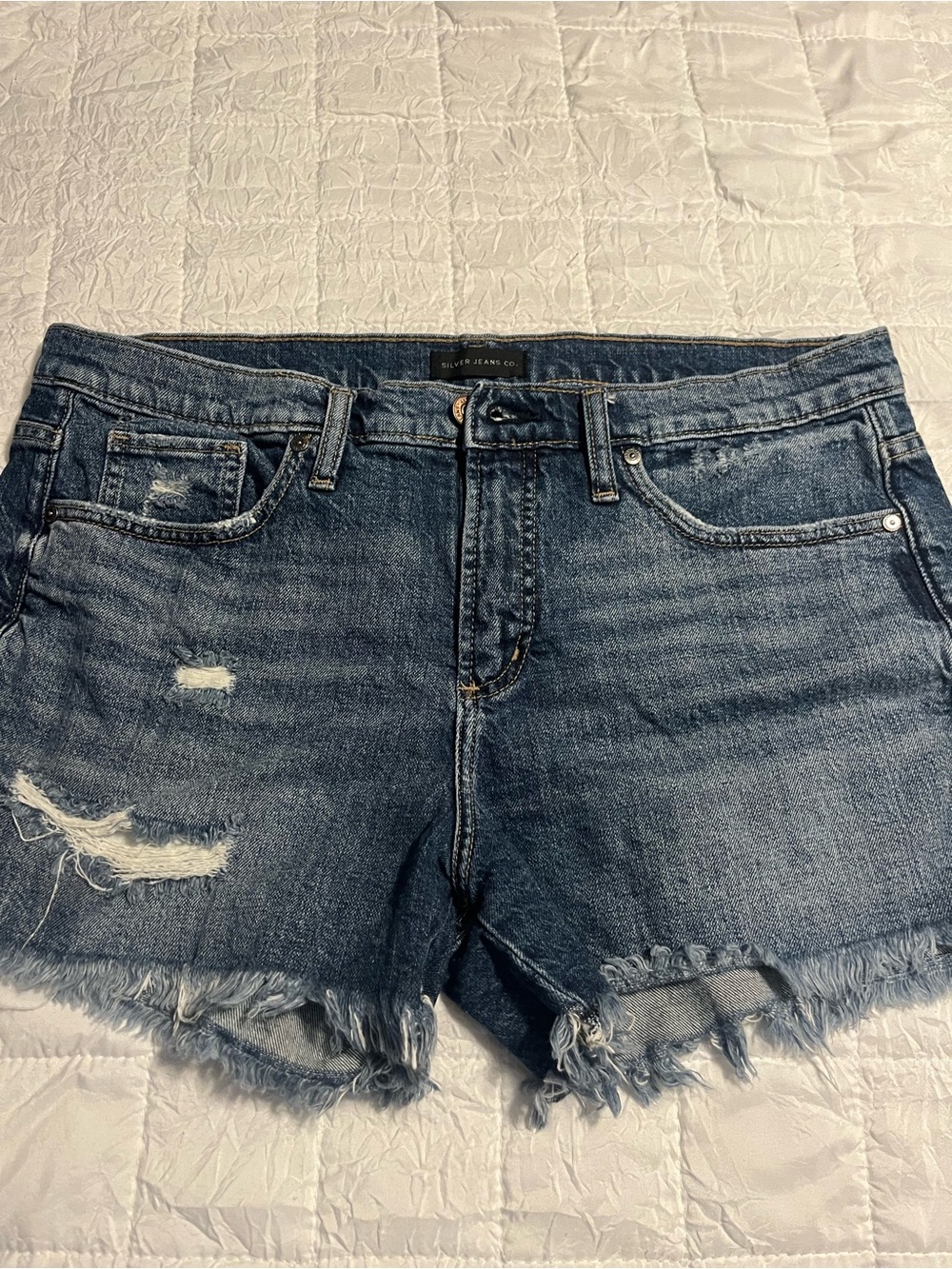 Silver Jeans Blue Distressed Frayed Hem Denim Shorts